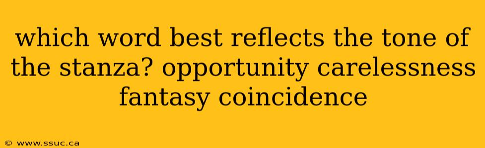 which word best reflects the tone of the stanza? opportunity carelessness fantasy coincidence